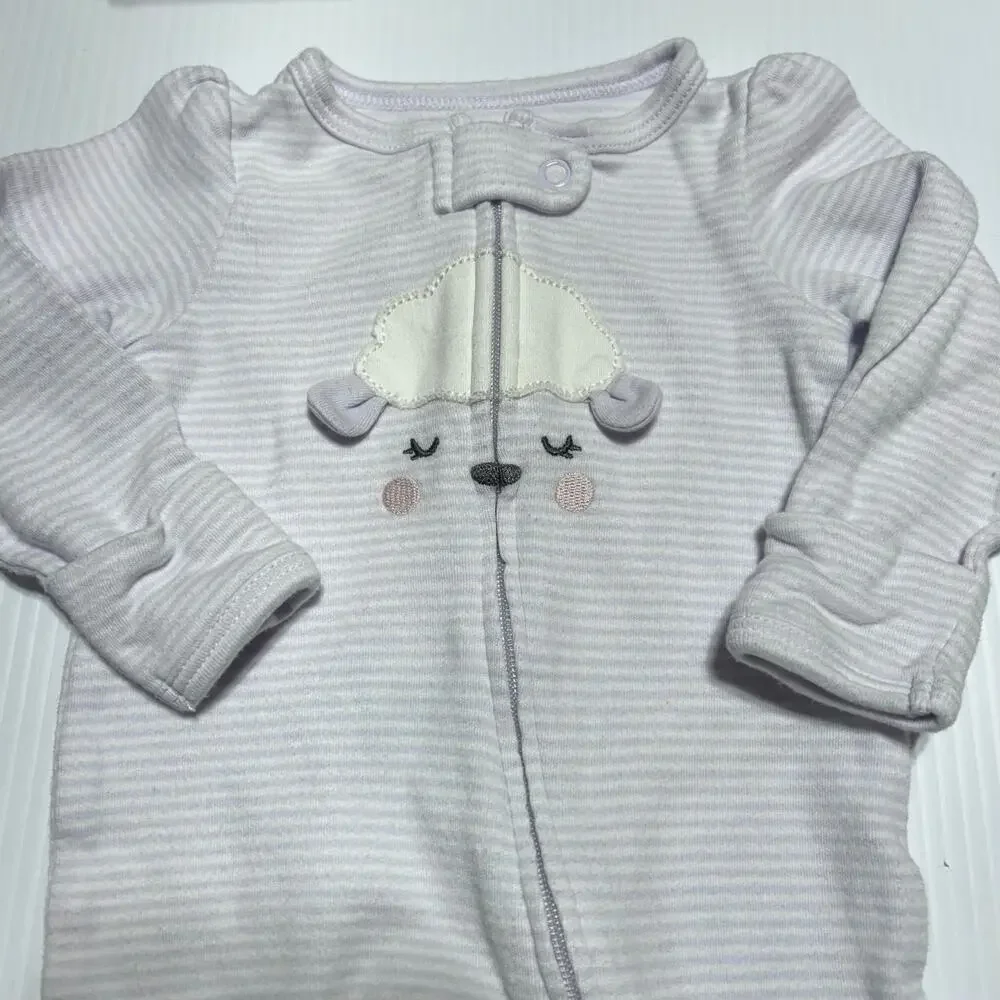 3 Carters NB Newborn Sleepers Purple Lavender Long Sleeve Footed Bunny Lamb